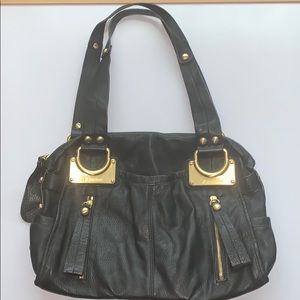 B Makowsky Black Leather Ziptop Satchell